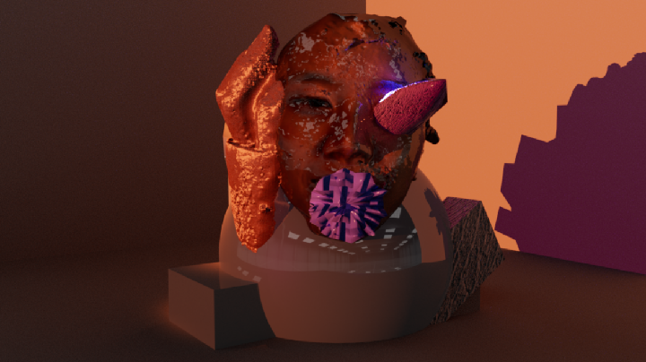 A 3D model of a face attached to other objects